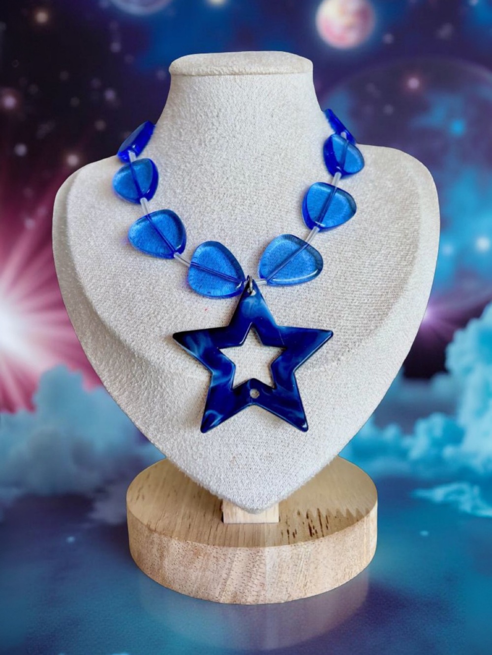 One-of-a-Kind Bold Blue Star Pendant Necklace- Women Jewelry futuristic